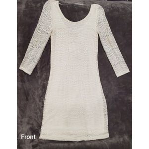 Cotton On Off White 3/4 Sleeve Lace Body Con Dress